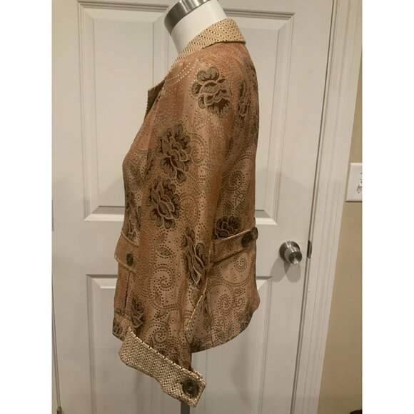Etro Tan Floral & Paisley Jacquard Blazer W/ Notch Collar, Size 12 (US) 46 (IT) - Picture 4 of 10